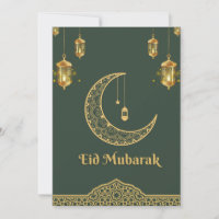 Feliz Eid Mubarak Verde Escuro e Crescente Ouro
