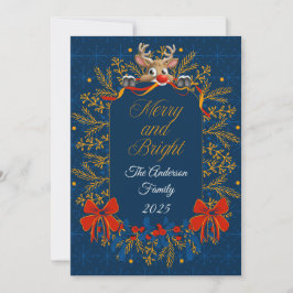 Cartão De Festividades Feliz Elegante Dourada Azul Escuro e Natal Brilhan