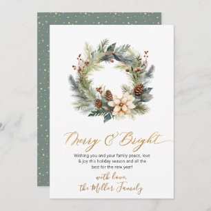 Cartão De Festividades Feliz Elegante e Bright Script Wreath Greenery