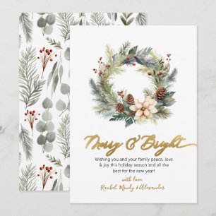 Cartão De Festividades Feliz Elegante e Bright Script Wreath Natal