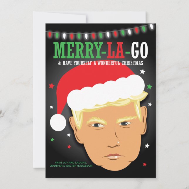 Cartão De Festividades Feliz Engraçada La Go Trump Pun Natal (Frente)