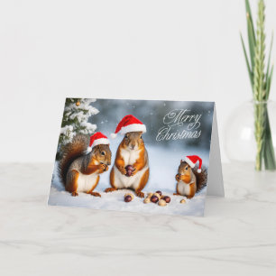 Cartão De Festividades Feliz Família de Esquilo de Natal em Santa Hats