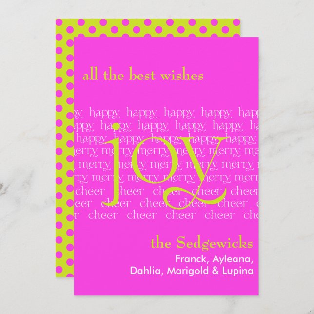 Cartão De Festividades Feliz Feliz Alegria Rosa Quente (Frente/Verso)