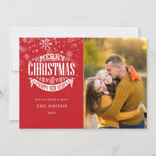 Cartão De Festividades Feliz Feliz ano novo de Natal Foto de Flocos de Ne (Frente)