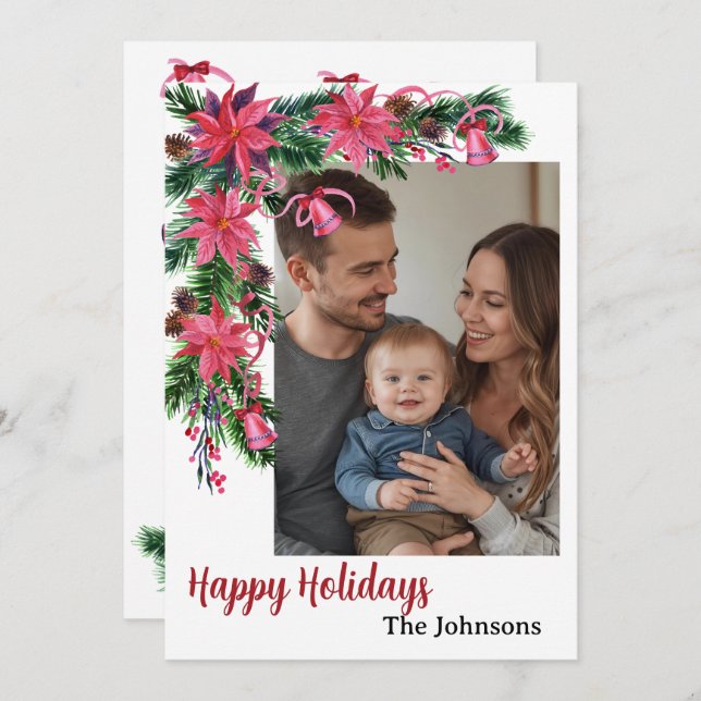 Cartão De Festividades Feliz feriado 1 foto botânica aquarela  (Frente/Verso)