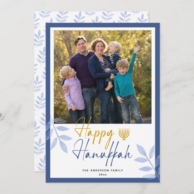 Cartão De Festividades Feliz Feriado de Foto Branca de Hanukkah (Frente/Verso)