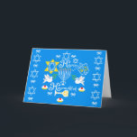 Cartão De Festividades Feliz Feriado Hanukkah<br><div class="desc">Feliz Hanukkah! Celebre Hanukkah este ano com um belo design de férias. Fundo azul marinho com Menorah branco e outros itens de Chanucá.</div>