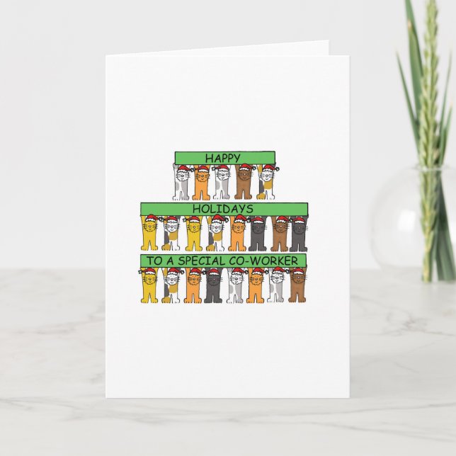 Cartão De Festividades Feliz feriado para os gatos de cartoon cooperativo (Frente)