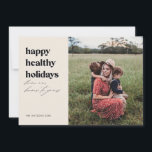 Cartão De Festividades Feliz feriado saudável, marfim e preto<br><div class="desc">Este na moda e cartão com fotos de feriado moderno tem uma mensagem de feriado significativa. Simplesmente personalize com sua própria foto e nome. Todas as cores são personalizáveis.</div>