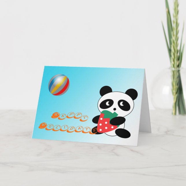 Cartão De Festividades Feliz Férias! Belo panda com morango (Frente)