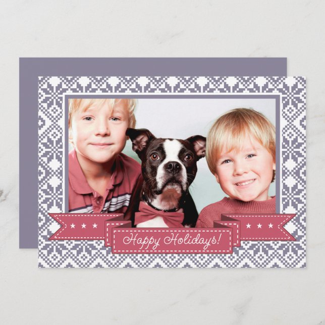 Cartão De Festividades Feliz Férias. Foto do padrão Nórdico Snowflake (Frente/Verso)