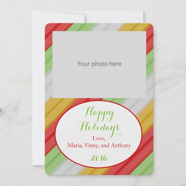 Cartão De Festividades Feliz Férias Listrado Foto (Frente)