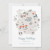 Feliz Férias. Um belo mapa de inverno. Pinguim de