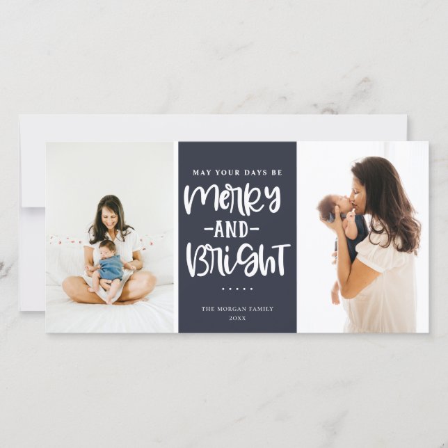 Cartão De Festividades Feliz Festiva E Foto De Feriado Azul Brilhante (Frente)