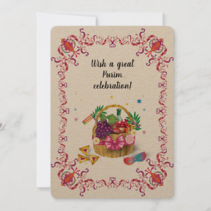 Cartão De Festividades Feliz Festival de Purim Hamantaschen e Gragger Heb