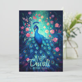 Cartão De Festividades Feliz Festival Diwali de Luzes Peacock