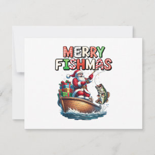 Cartão De Festividades Feliz Fishmas Papai Noel Amantes de Pesca Fun Dive