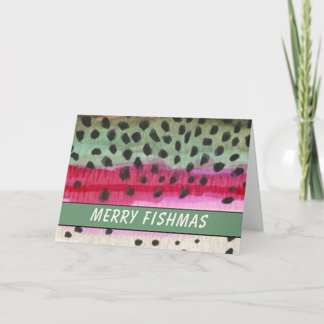 Cartão De Festividades Feliz Fishmas Trout Pescador (Frente)