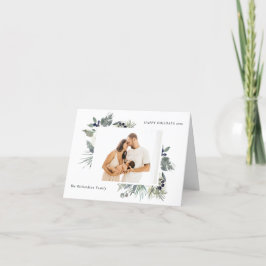 Cartão De Festividades Feliz Foto de Folhagem Verde Desbotada de Natal Br