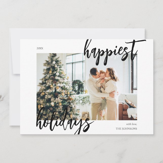 Cartão De Festividades Feliz Foto do Script de Pincel de Natal (Frente)