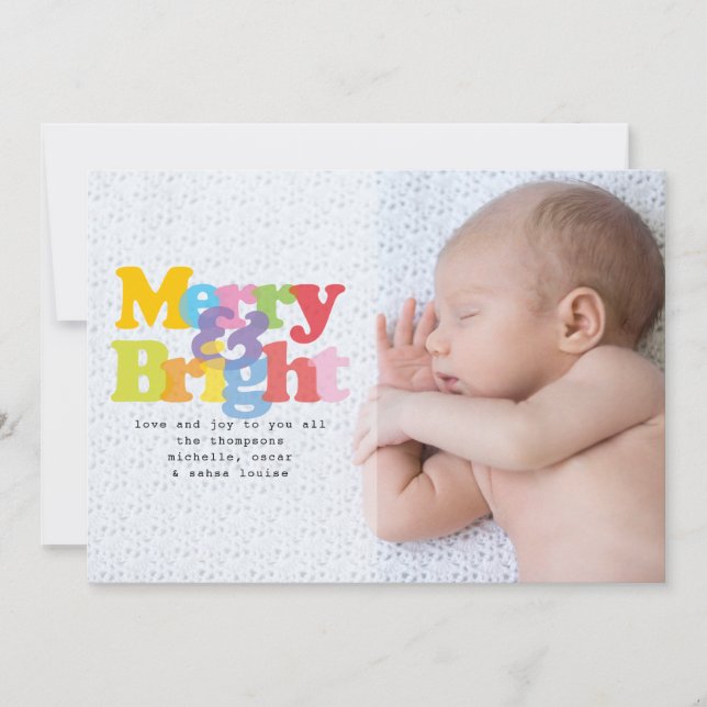 Cartão De Festividades Feliz fotográfica e Natal brilhante (Frente)