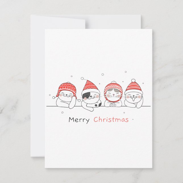 Cartão De Festividades Feliz Gatinho de Natal (Frente)