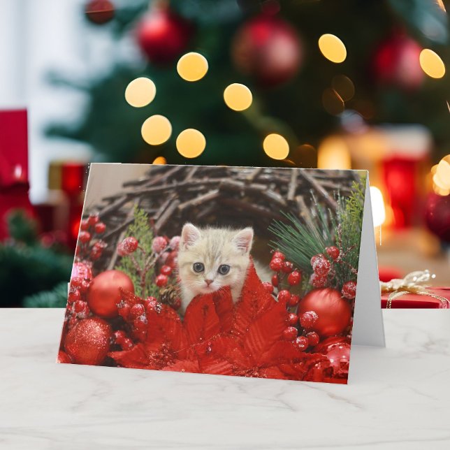 Cartão De Festividades Feliz Gatinho de Natal Personalize Sua Saudação (Criador carregado)