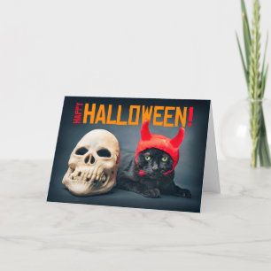 Cartão De Festividades Feliz gato bonitinho de Halloween na fantasia do d