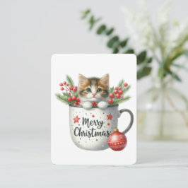 Cartão De Festividades Feliz Gato De Natal Em Uma Caneca - Natal