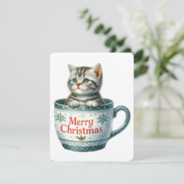 Cartão De Festividades Feliz Gato De Natal Em Uma Caneca - Natal