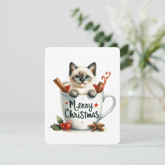 Cartão De Festividades Feliz Gato De Natal Em Uma Caneca - Natal (Em pé/Frente)