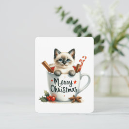 Cartão De Festividades Feliz Gato De Natal Em Uma Caneca - Natal