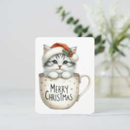 Cartão De Festividades Feliz Gato De Natal Em Uma Caneca - Natal