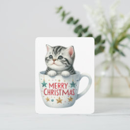 Cartão De Festividades Feliz Gato De Natal Em Uma Caneca - Natal