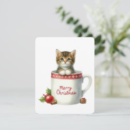 Cartão De Festividades Feliz Gato De Natal Em Uma Caneca - Natal