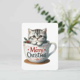 Cartão De Festividades Feliz Gato De Natal Em Uma Caneca - Natal