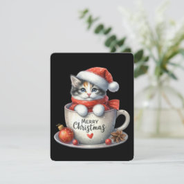 Cartão De Festividades Feliz Gato De Natal Em Uma Caneca - Natal