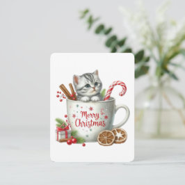 Cartão De Festividades Feliz Gato De Natal Em Uma Caneca - Natal