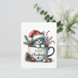 Cartão De Festividades Feliz Gato De Natal Em Uma Caneca - Natal