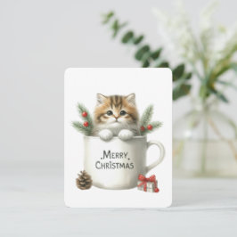 Cartão De Festividades Feliz Gato De Natal Em Uma Caneca - Natal