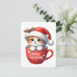 Cartão De Festividades Feliz Gato De Natal Em Uma Caneca - Natal