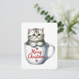 Cartão De Festividades Feliz Gato De Natal Em Uma Caneca - Natal