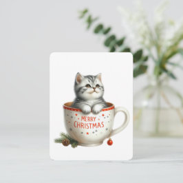 Cartão De Festividades Feliz Gato De Natal Em Uma Caneca - Natal