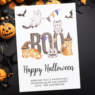 Cartão De Festividades Feliz Gatos de Halloween Fantasmas Pumpkin Boo Cut