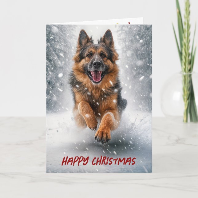 Cartão De Festividades Feliz German shepherd de Natal (Frente)