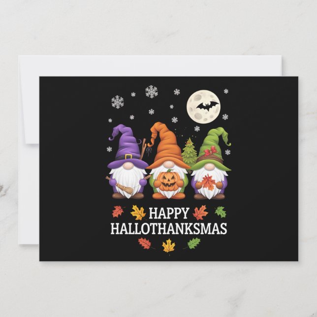 Cartão De Festividades Feliz Hallothanksmas Amante de Gnomos Halloween Na (Frente)