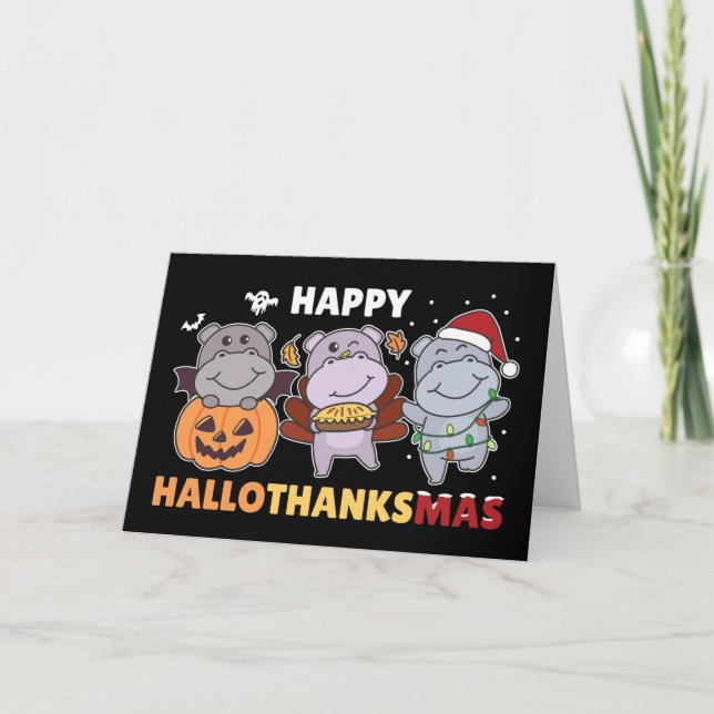 Cartão De Festividades Feliz Hallothanksmas Hipopótamo Natal Hipopótamo F (Frente)