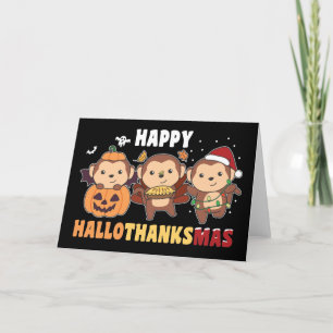 Cartão De Festividades Feliz Hallothanksmas Macacos de Natal Holi