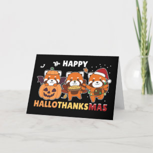 Cartão De Festividades Feliz Hallothanksmas Pandas Natal Panda Vermelho H