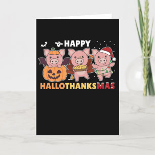 Cartão De Festividades Feliz Hallothanksmas Porcos de Natal